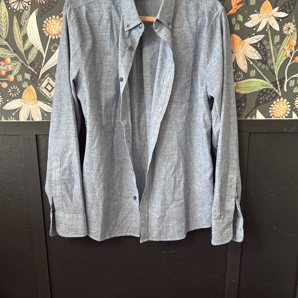 Blue Casual Button Down Shirt with Tie Detail